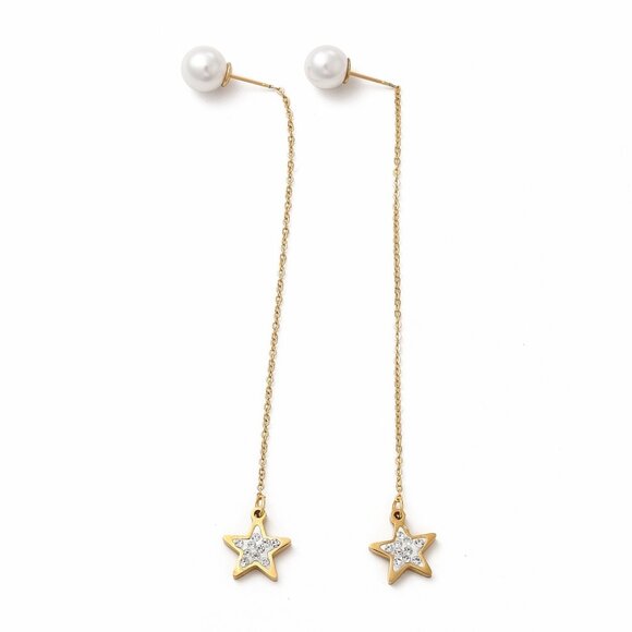 NWOT Stainless steel Golden Gold Threader Pull through Star Earrings Mix&M 2/$10 - Picture 1 of 2